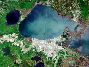 A Landsat image of Lake Pontchartrain. Image credit: U.S. Geological Survey