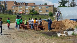 Though the Green Zone Environmental Program focuses heavily on the theoretical bases of green stormwater infrastructure, a large part of the curriculum also involves manual construction in the field. (Photo courtesy Seth Brown)