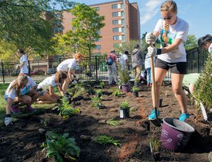 For the third WEFTEC service project completed in Chicago, volunteers helped create a rain garden and outdoor classroom with permeable pavers and underground stormwater storage at the Pershing Magnet School. Photo courtesy of the Metropolitan Water Reclamation District of Greater Chicago.